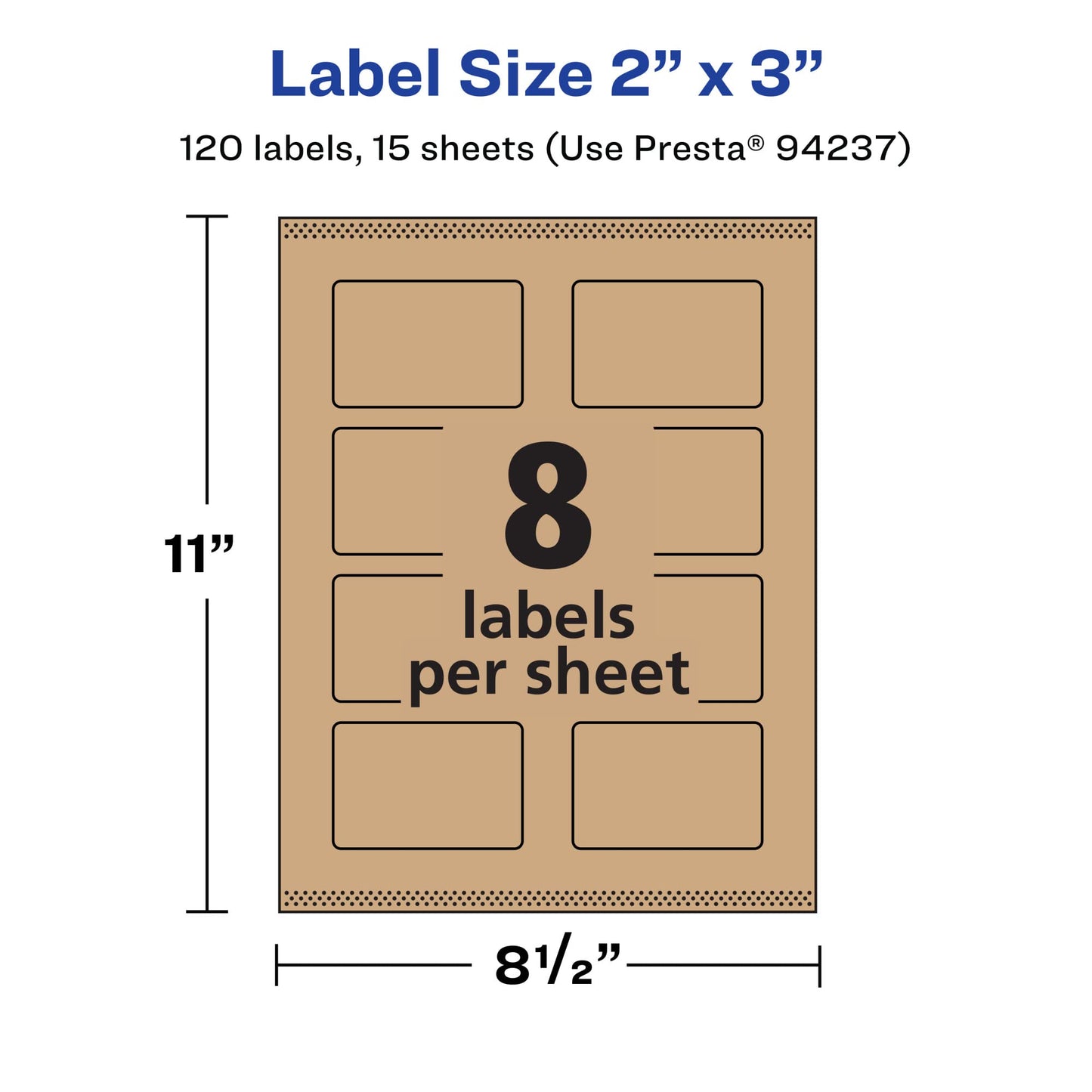 Avery Kraft Brown Rectangle Labels, Sure Feed Technology, 2" x 3", 120 Kraft Brown Labels, Print-to-The-Edge, Laser/Inkjet Printable