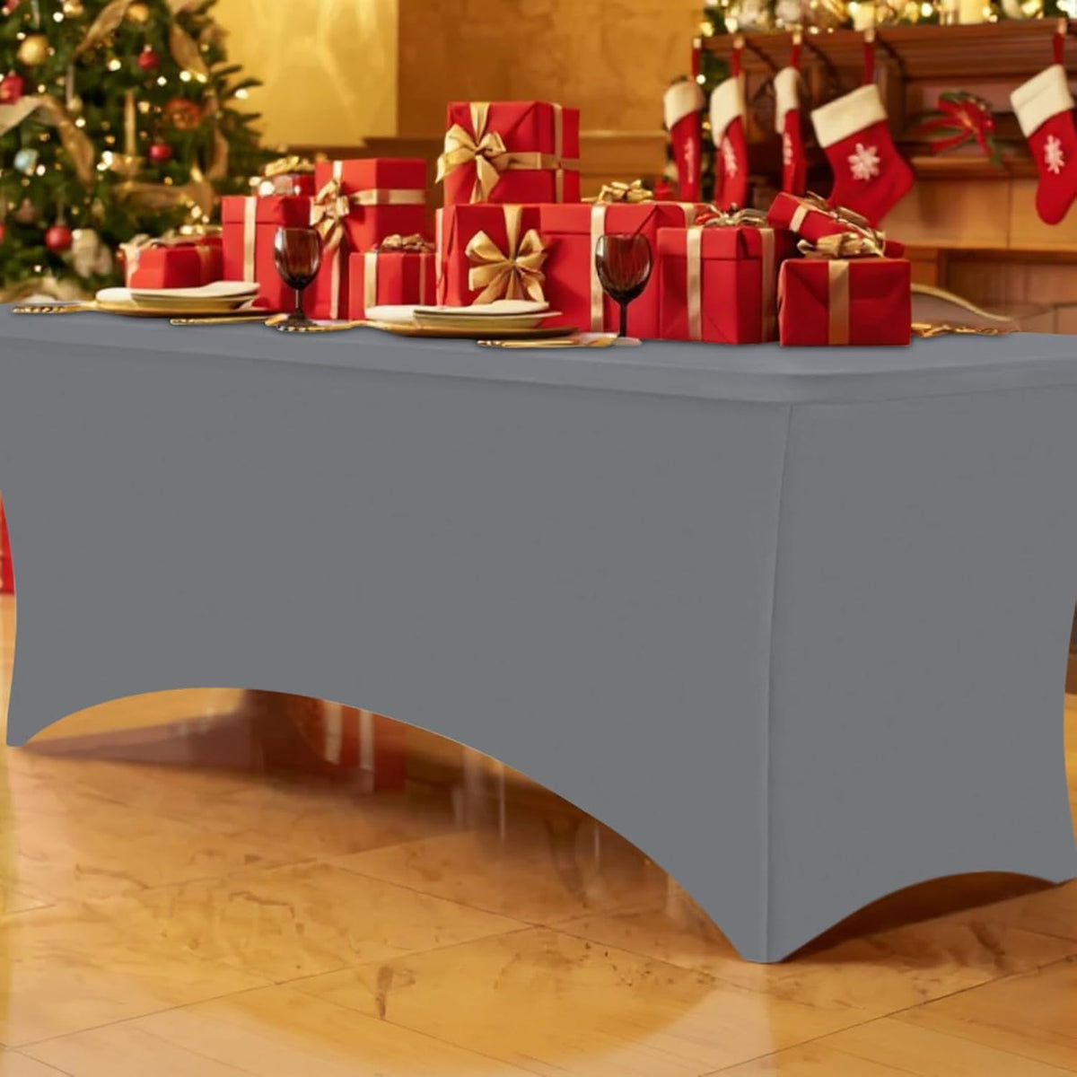 Smiry 2 Pack Spandex Table Cloth 6FT, Elastic Fitted Stretch Tablecloths, Washable and Wrinkle Free Rectangular Patio Table Cover for Outdoor, Wedding, Banquet & Parties (Grey, 72Lx30Wx30H Inch)