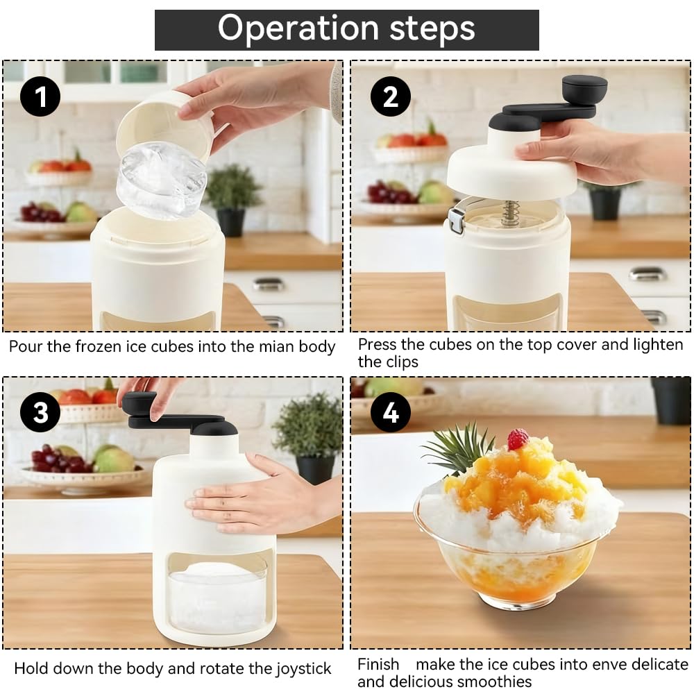 Shaved Ice Mini Snow Cone Machine, Portable Countertop Ice Shaver with No Slip Base, No Electricity Needed, Ice Cup Included, Lightweight, Stainless Steel Blade