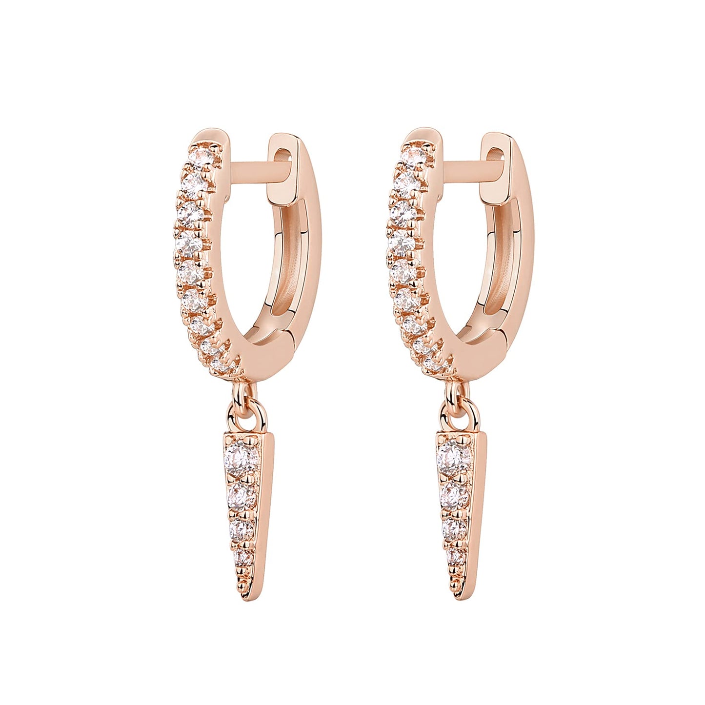 PAVOI 14K Rose Gold Plated S925 Sterling Silver Post Drop/Dangle Huggie Earrings for Women | Dainty CZ Awl Earrings