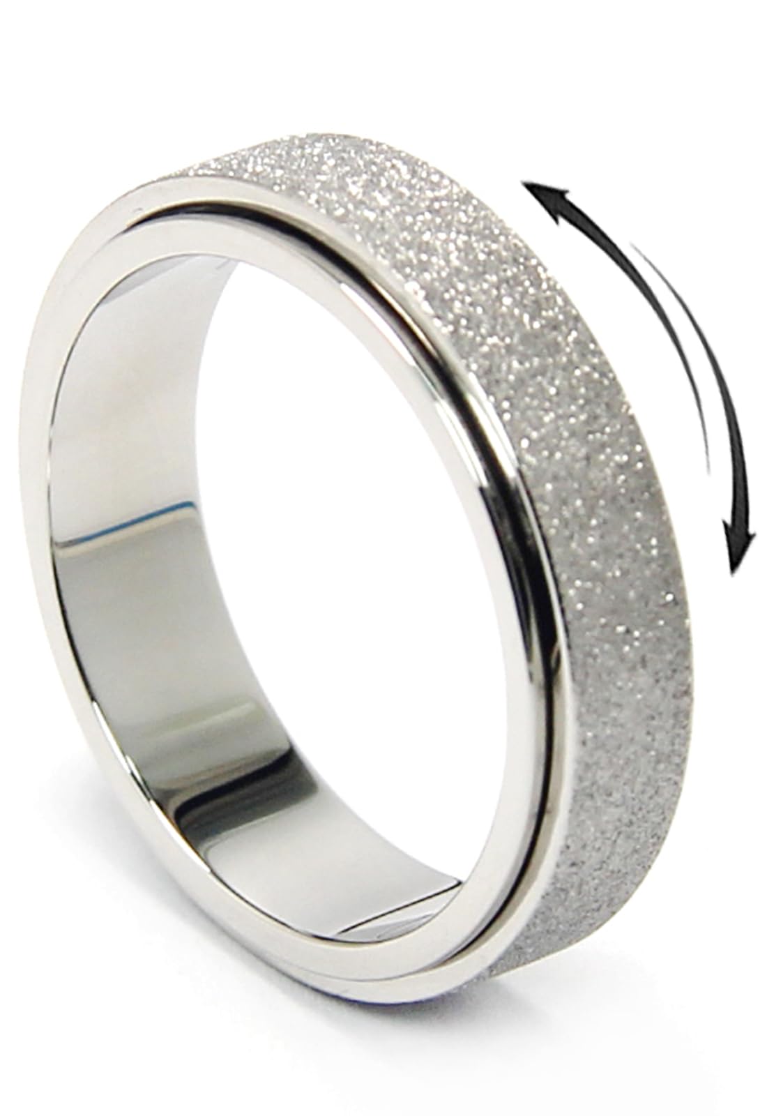 OreilleStar Anxiety Ring for Women Fidget Spinner Ring Fidget Toys Adults Titanium Stainless Steel Thumb Ring 6mm Wide Sivler Size 7