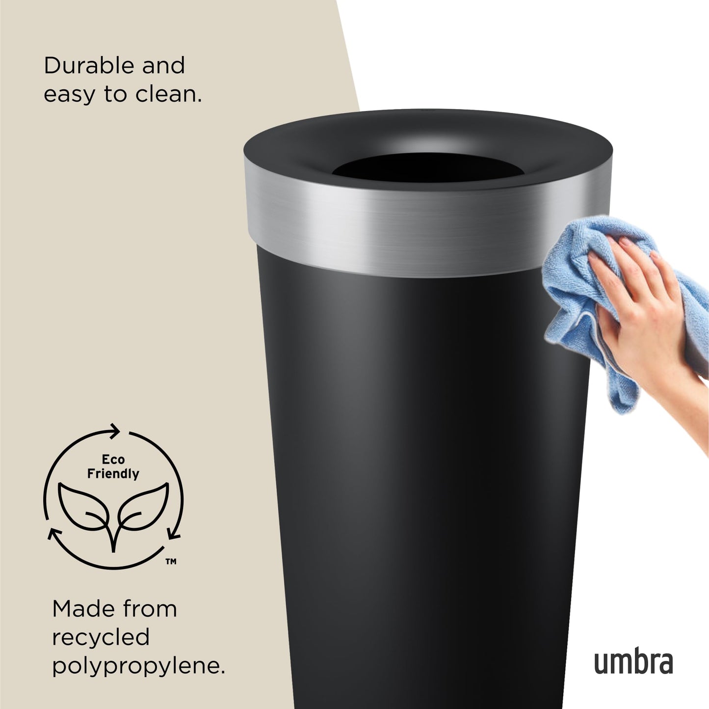 Umbra Vento Kitchen Trash Can – Large 16 Gal (62 L) Open Top Garbage Can for Home & Office – Modern Clean Design, Black/Nickel
