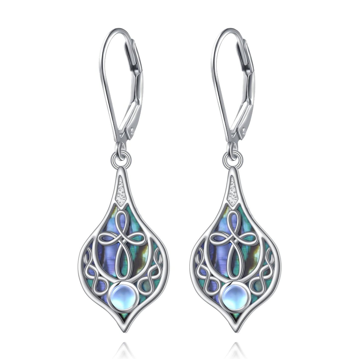 SHAOAN 925 Sterling Silver Cross Moonstone Dangle Drop Earrings Abalone Shell Teardrop Earring Jewelry Gifts for Women