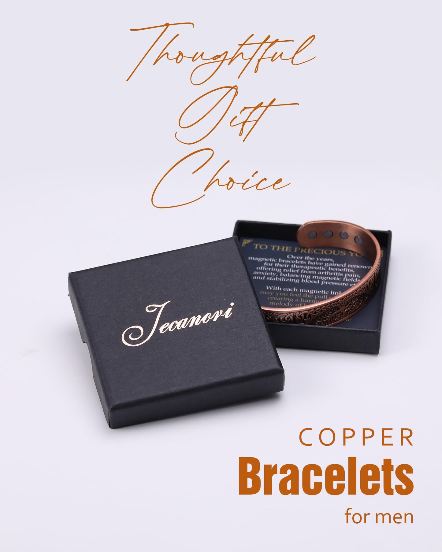 Jecanori Magnetic Copper Bracelet for Men, 99.99% Pure Solid Copper Bracelets With 12X Strength Magnets, Ideal Gift