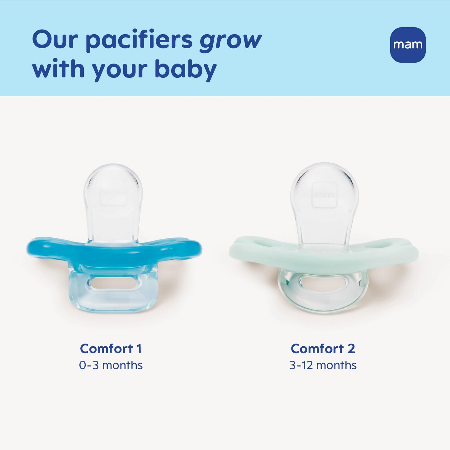 MAM Comfort Baby Pacifiers 3-12 Months Babies, Lightweight One-Piece Full Silicone Binky, BPA-Free Nipple, Easy to Clean Pacifier, Best for Breastfed Babies, 4 Count, Made in Europe