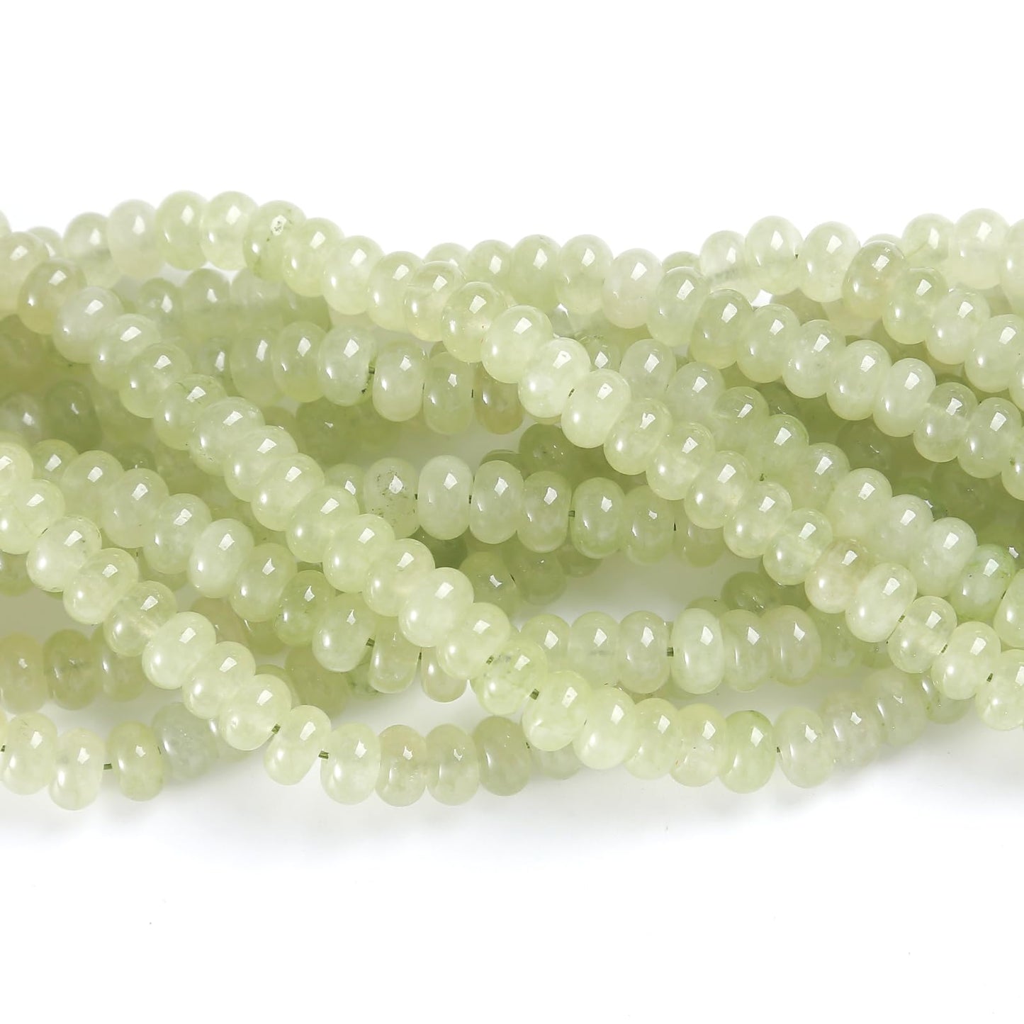 76pcs 5x8mm Natural Stone Prehnite Jade Rondelle Spacer Loose Beads Abacus Disk Stone Round Loose Gemstone Beads for Jewelry Making DIY Bracelet Necklace