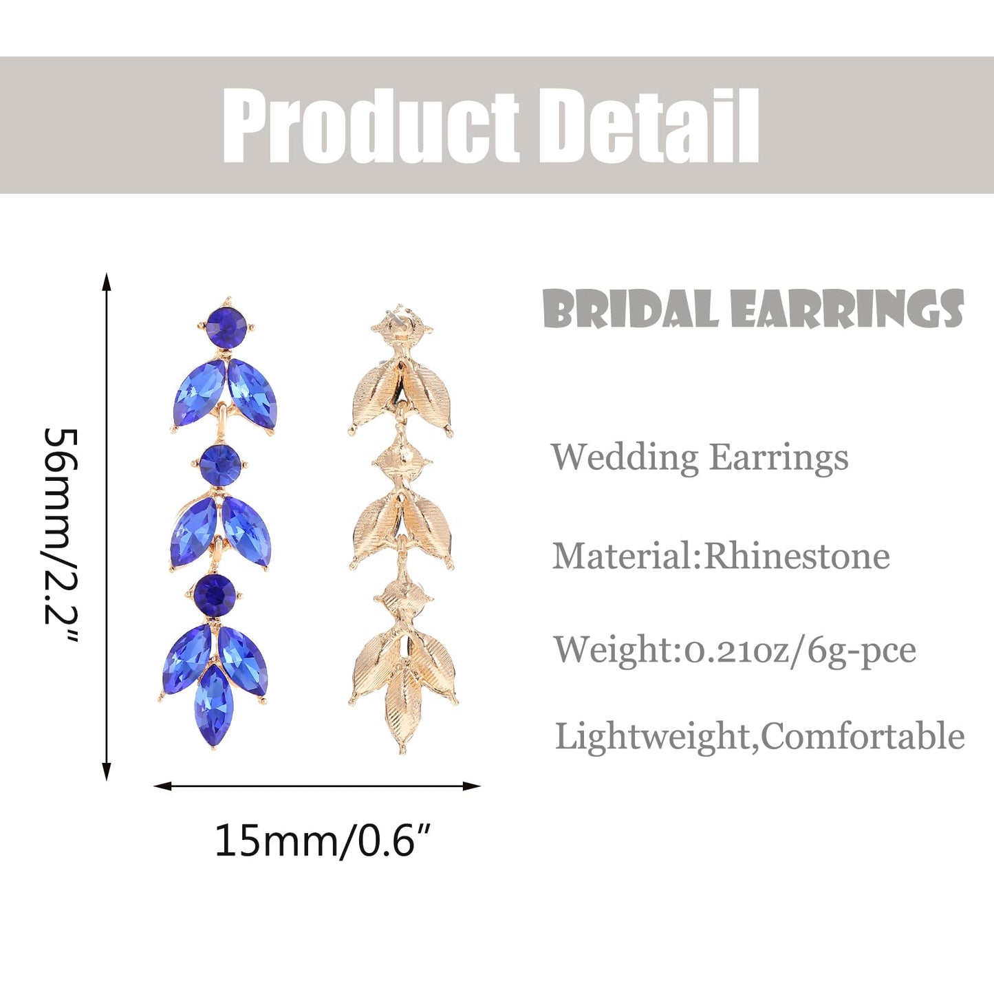 GAOKOXI Royal Blue Wedding Rhinestone Dangle Earrings Elegant Bridal Crystal Drop Earrings for Women Bridesmaids Guest Party Prom