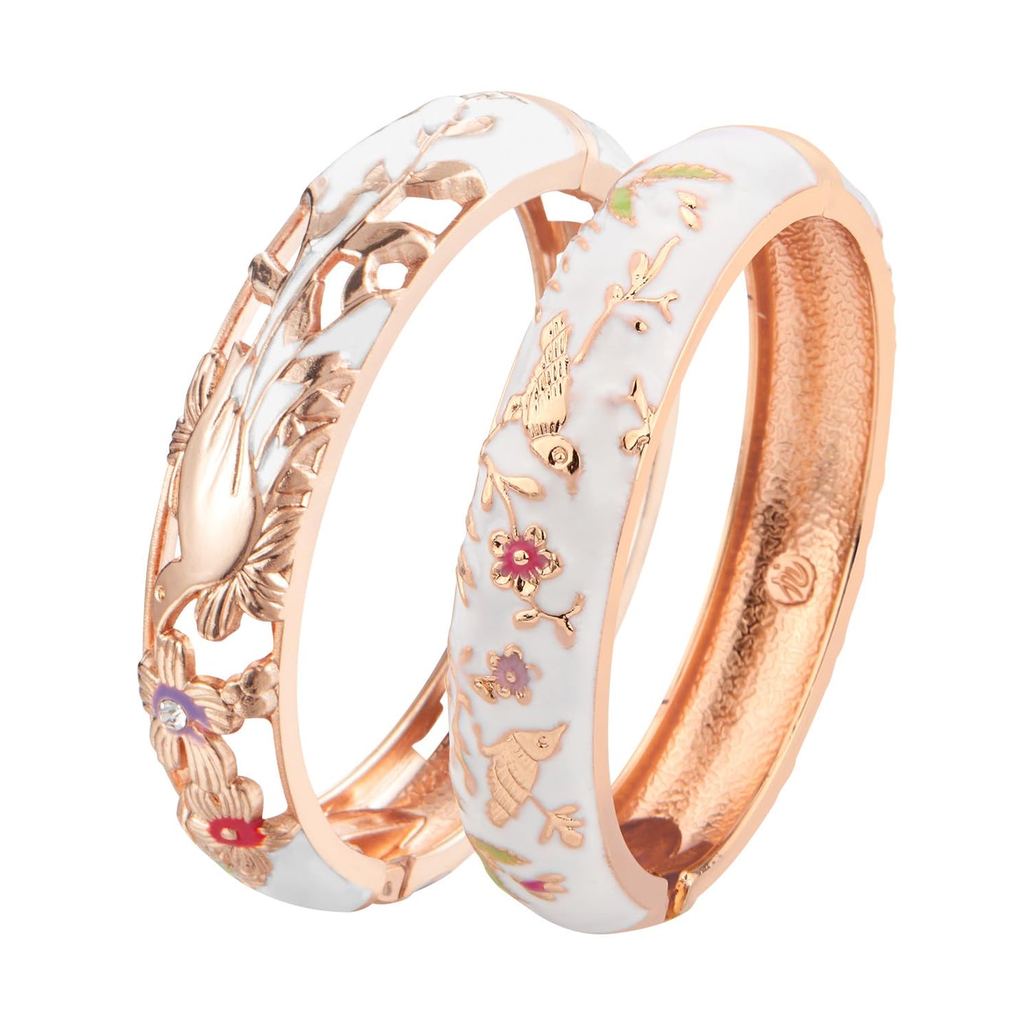 UJOY Colors Handcraft Jewelry Cloisonne Bracelet Enamel Hollowed Bird Spring Hinged Womens Bangles Gifts Box 88A31-55C49 White
