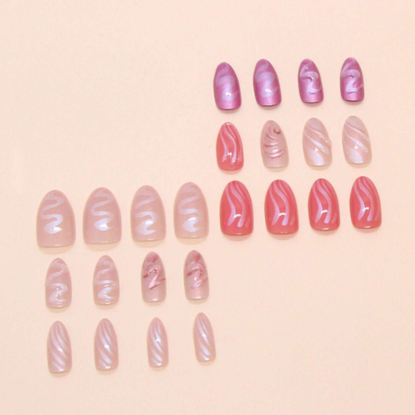 Hkanlre Almond Fake Nude Nails Tips Full Cover False Medium Nails Summer Flower Press on Nails for Women 24PCS