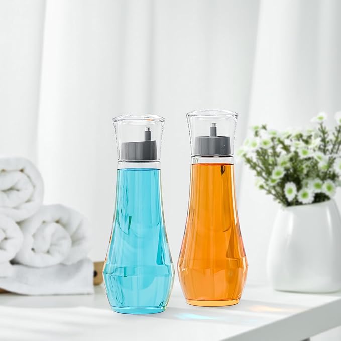 VITVITI Glass Mouthwash Dispenser for Bathroom, 8.8OZ Mouth Wash Container Bottle with Lid Cup, Small Clear Refillable Mouthwash Dispenser Decanter for Countertop, Gray