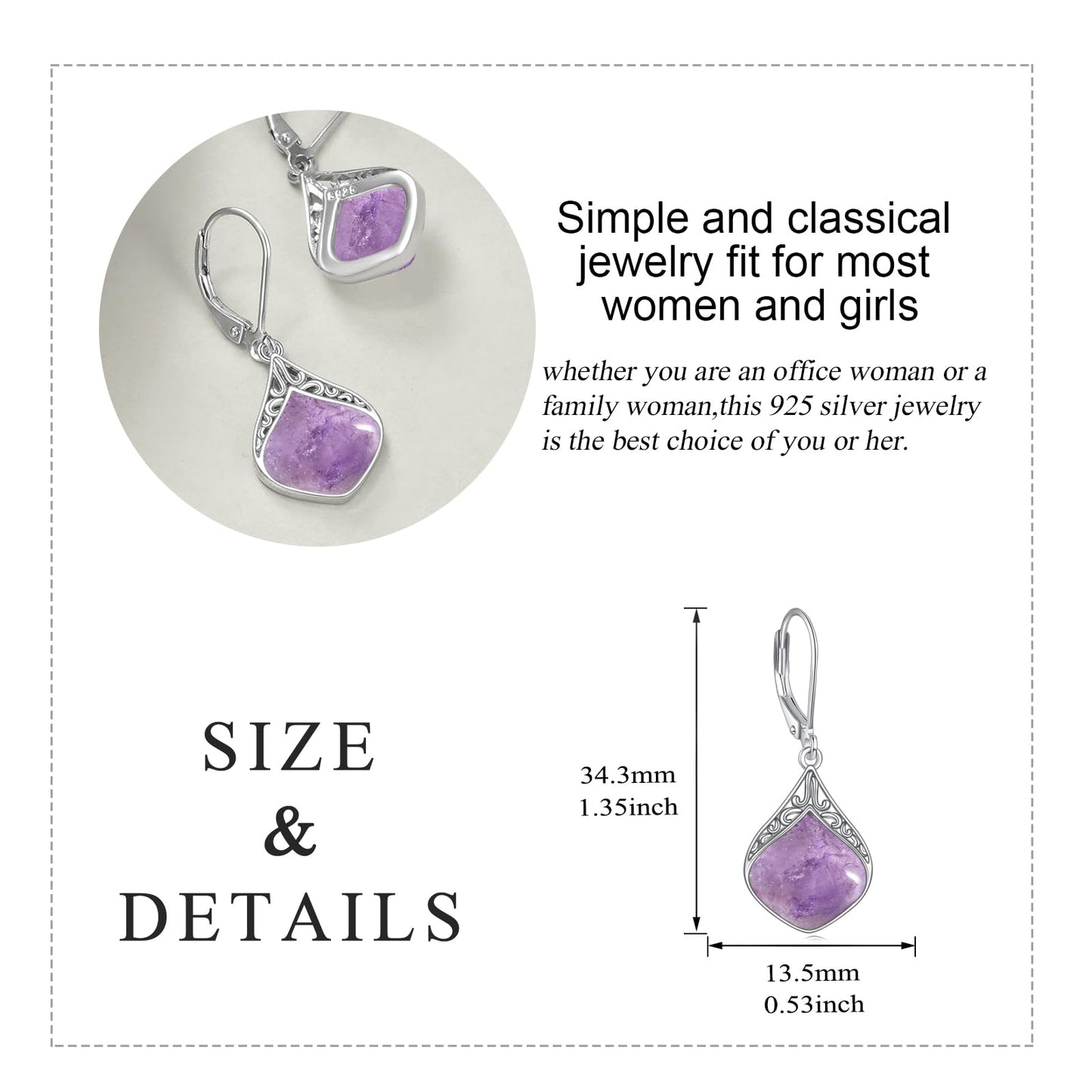 Agate Earrings Sterling Silver Filigree Teardrop Drop Earrings Purple Agate Leverback Earrings Dangles Jewelry Gifts For Women