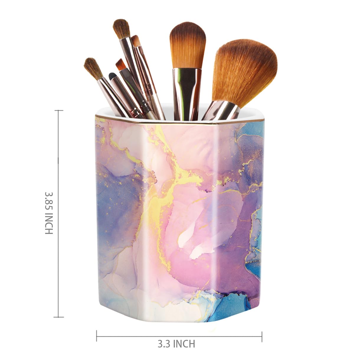 WAVEYU Pen Holder for Desk, Cute Ceramic Pencil Holder, Pen Cup Marker Holder Makeup Brush Holders, Desk Accessories & Workspace Organizers for Office, Home, Gold