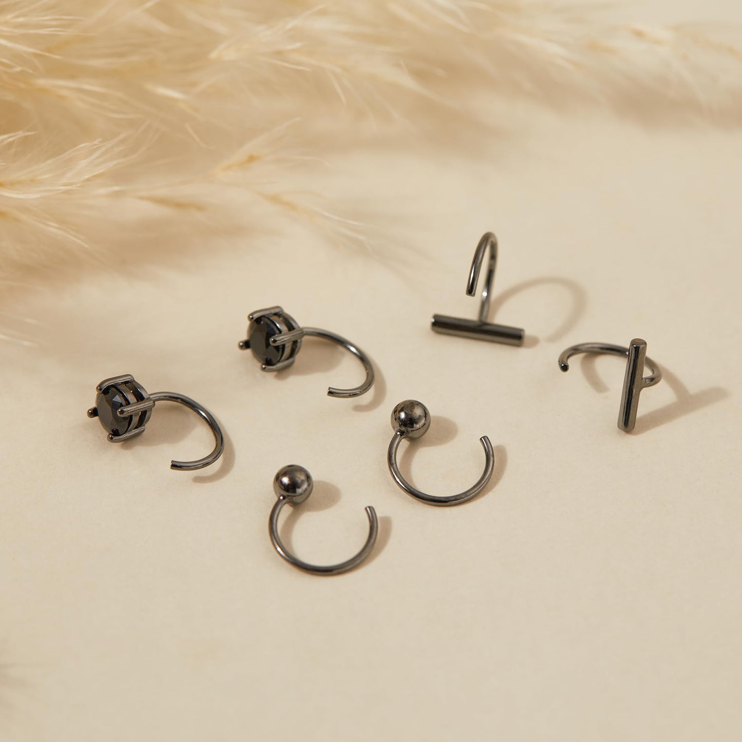 Black Half Hoop Earrings 925 Sterling Silver Small Huggie Hoop Earrings Set for Women 3 Pairs Open Hoop Earrings