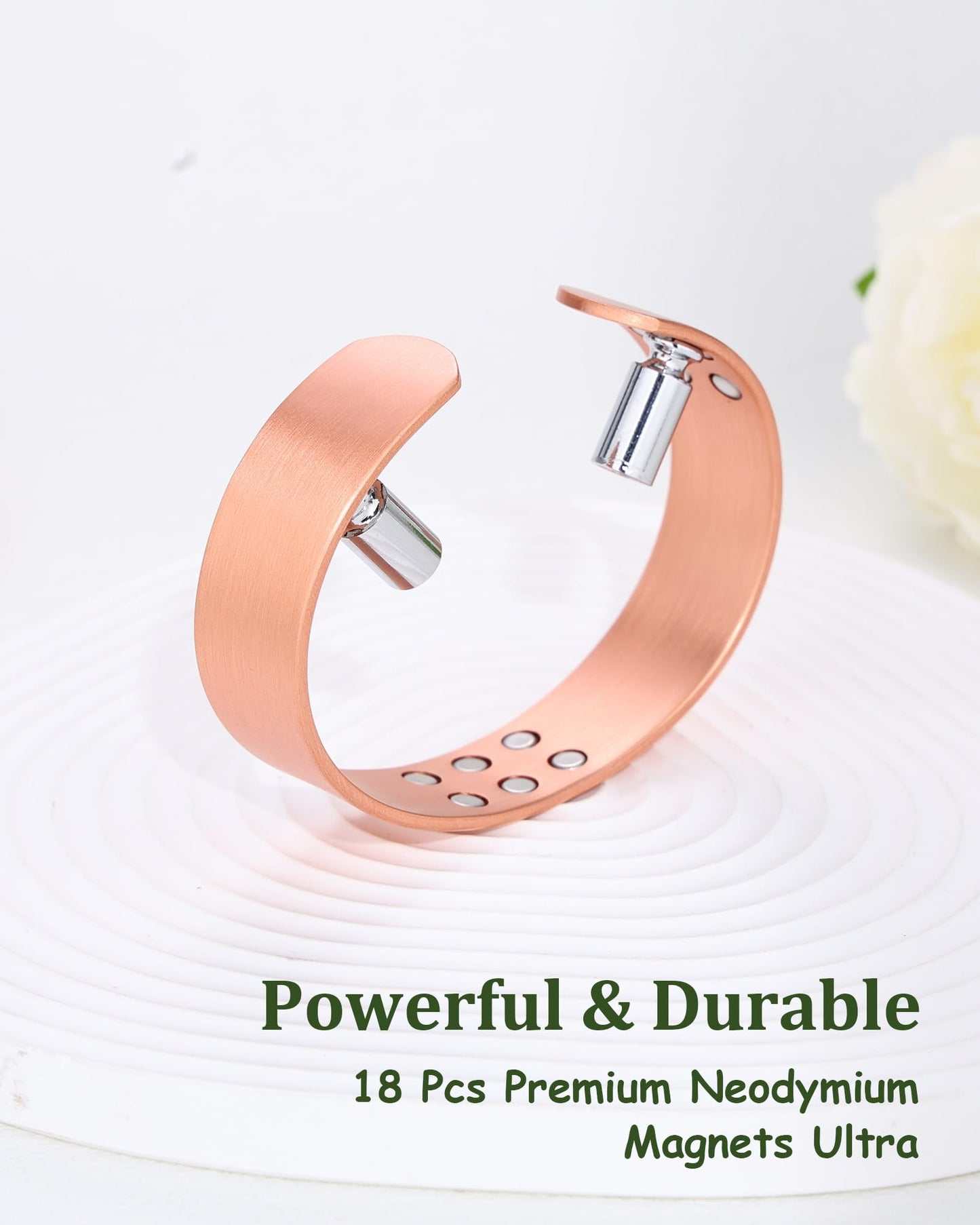 Fashtour Copper Bracelet for Men and Women, 99.99% Pure Copper Magnetic Bangle with 18pcs 3800 Gauss Magnets, Adjustable Jewelry Gift（Plain Design）