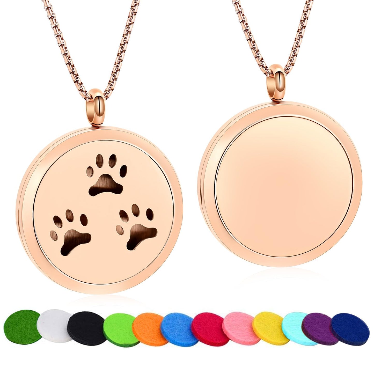 Minicremation Stainless Steel Paw Print Round Perfume Essential Oil Diffuser Pendant Necklace Women Aromatherapy Essential Oil Diffuser Locket Pendant Necklace, with Refill Pads