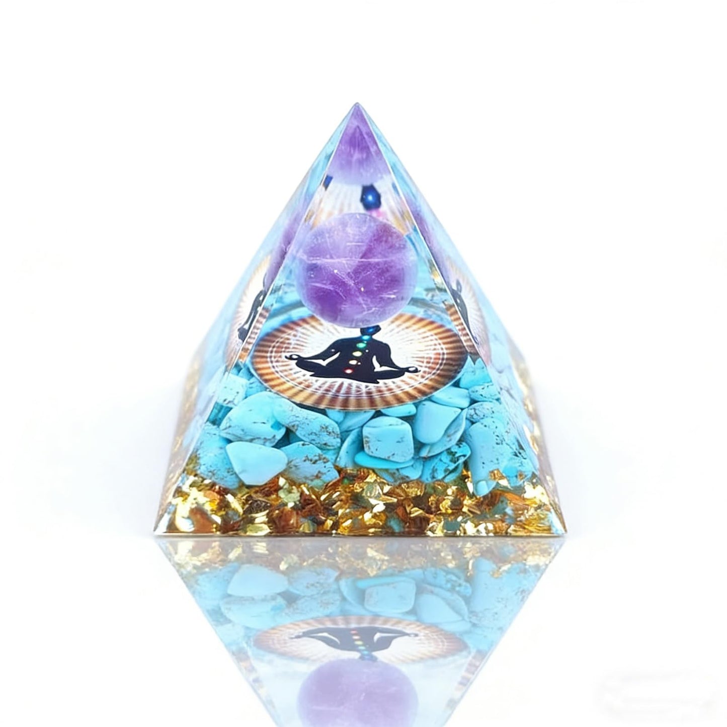 Crystal Column Orgonite Pyramid, Positive Energy Obsidian&Lapis Lazuli Orgone Crystal Healing Pyramid for Reduce Stress, Balance Chakra,Meditation, Attract Luck, Accumulate Wealth&Health (Light Blue)