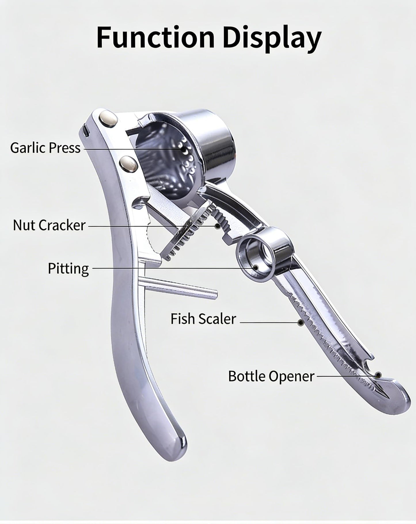 Multifunctional Garlic Press, 3-in-1 Kitchen Tool, Aluminium Alloy, Garlic Crusher with Walnut Cracker and Bottle Opener