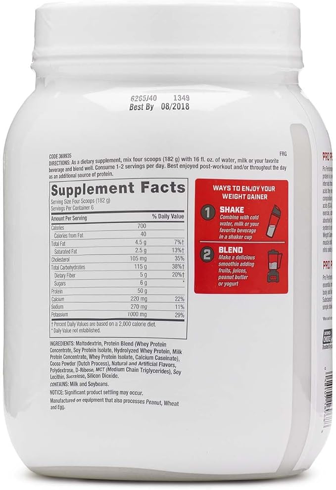 GNC Pro Performance Weight Gainer Protein Powder, 50g Protein, High Calorie, 700 Calories, Supports Mass and Muscle Recovery, MCT, BCAA, 3rd Party Tested, Double Chocolate, 6 Servings, 2.5 lbs