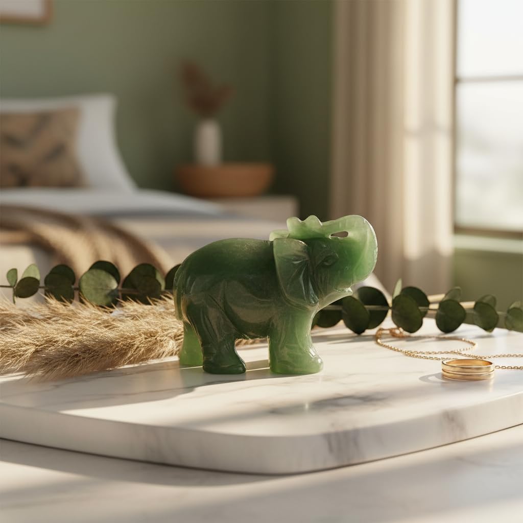 SquarezhenBo Elephant Ornament, Elephant Statue, Jade Stone Handcraft Natural Green Jade Stone Elephant Statue Decor Toys in Hand Home Décor Accents Sculptures (Green)