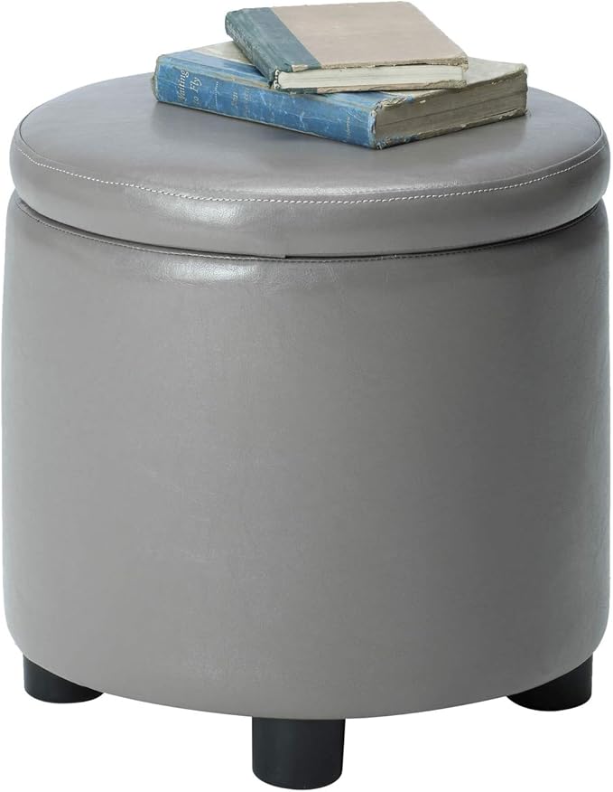 Designs4Comfort Round Accent Storage Ottoman with Reversible Tray Lid
