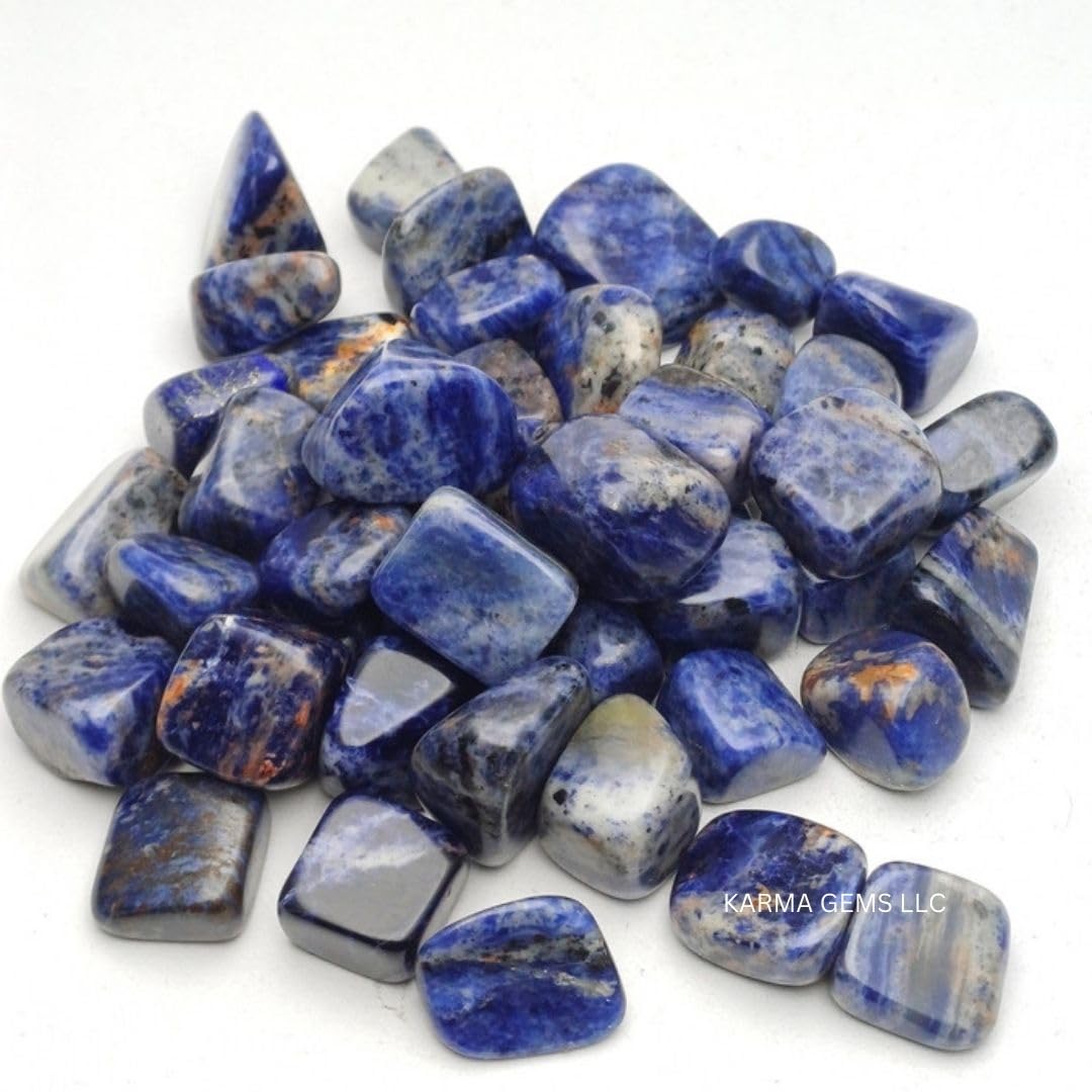 Karma Gems 1lb Sodalite Tumbled Stones - Polished Stones for Positive Energy - Crystal Kit for Fresh Mind & Restful Sleep - Healing Stone for Chakra Balancing - Ideal for Gift & Home Decor (15-25 Mm)