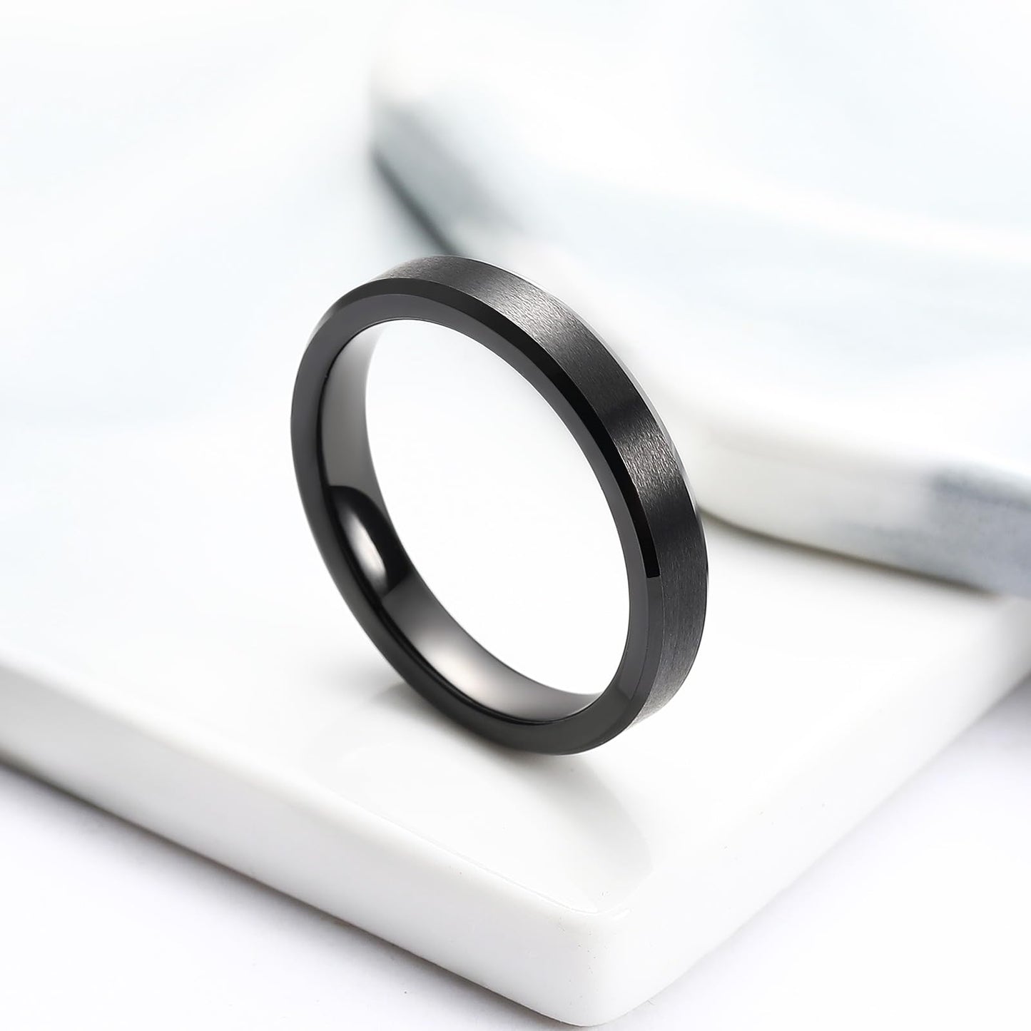 King Will 4mm Black Tungsten Men's Wedding Band - Brushed Matte Finish, Beveled Polished Edge, Comfort Fit 6