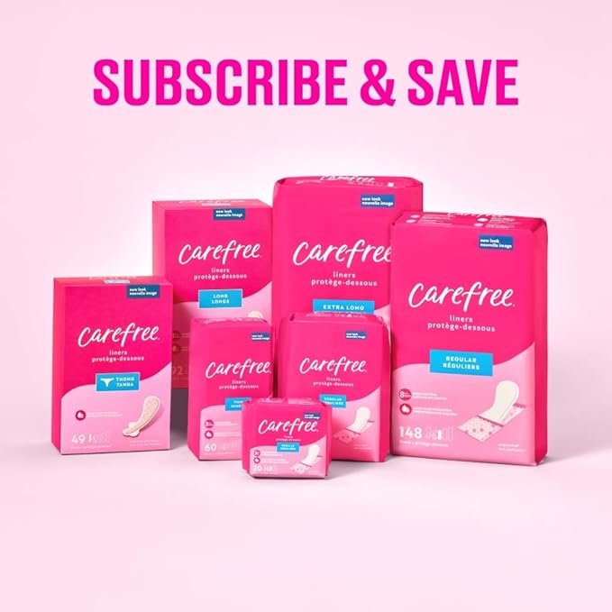 Carefree Panty Liners for Women, Thong Liners, Unwrapped, Unscented | Pantiliners, Carefree Liners, Daily Liners for Women, Light Periods and Leaks | 196ct (4 Packs of 49ct) (Packaging May Vary)