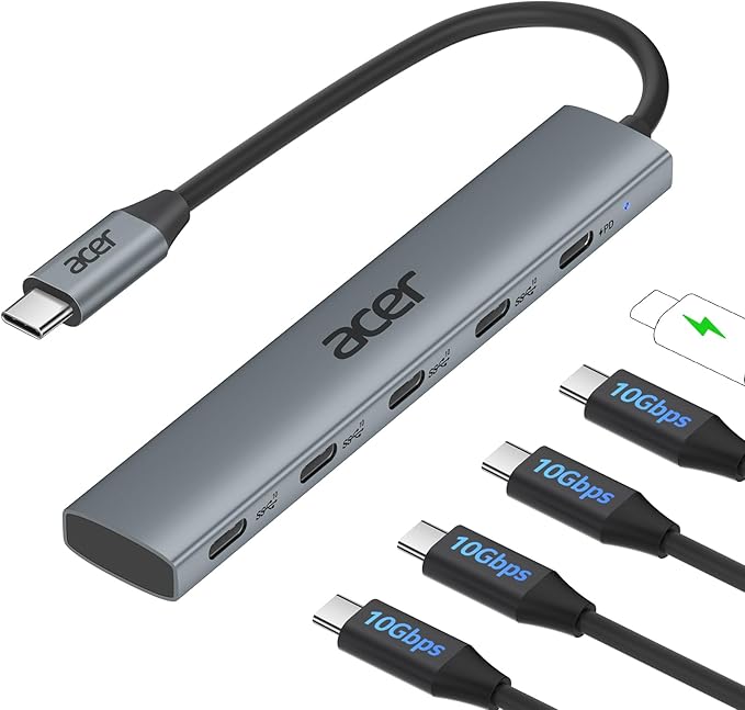 Acer 10 Gbps USB C Hub, USBC Splitter with 4*USB C 3.2 and 100W PD Port, Fast Transfer Type-C Multiport Adapter Compatible with MacBook Pro/M2/M1, iPad, Surface Pro, XPS【No Video Output】