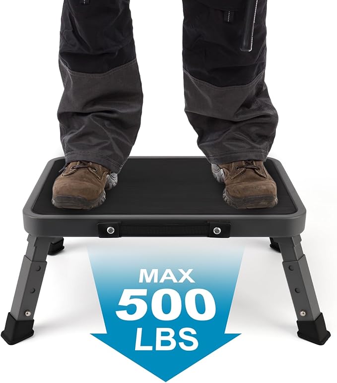 Valeo Folding Step Stool, Adjustable Step Stool with Non-Slip Platform, 500 Lbs Capacity, Step Ladder for Adults or Kids in Kitchen, Bathroom, RV, Camping, Office, Black