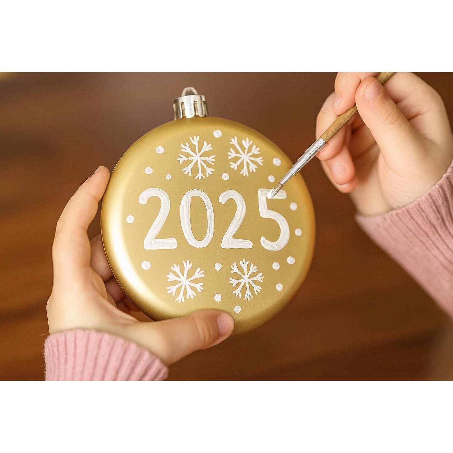 SLEETLY 4" 12pk Blank DIY Christmas Ornaments for Crafts to Personalize, Make Your Own Ornament for Kids and Adults, Drawing, Stickers, Plain Paintable Flat Disc to Decorate, Stencils, Matte Gold