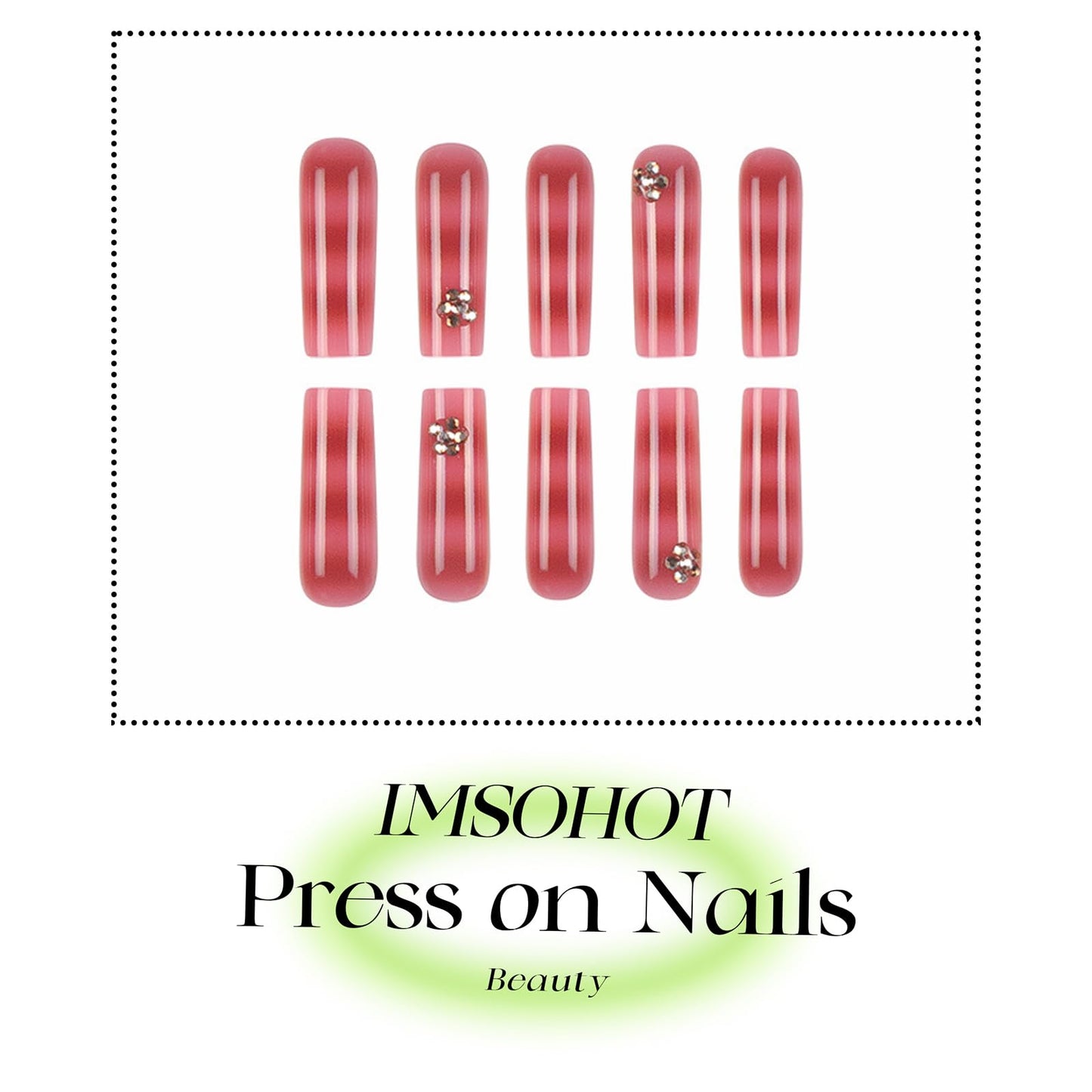 IMSOHOT Long Press on Nails Square Fake Nails Pink Red Ombre Artificial False Nails Full Cover Handmade Acrylic Glossy Nail Supplies for Women 24Pcs