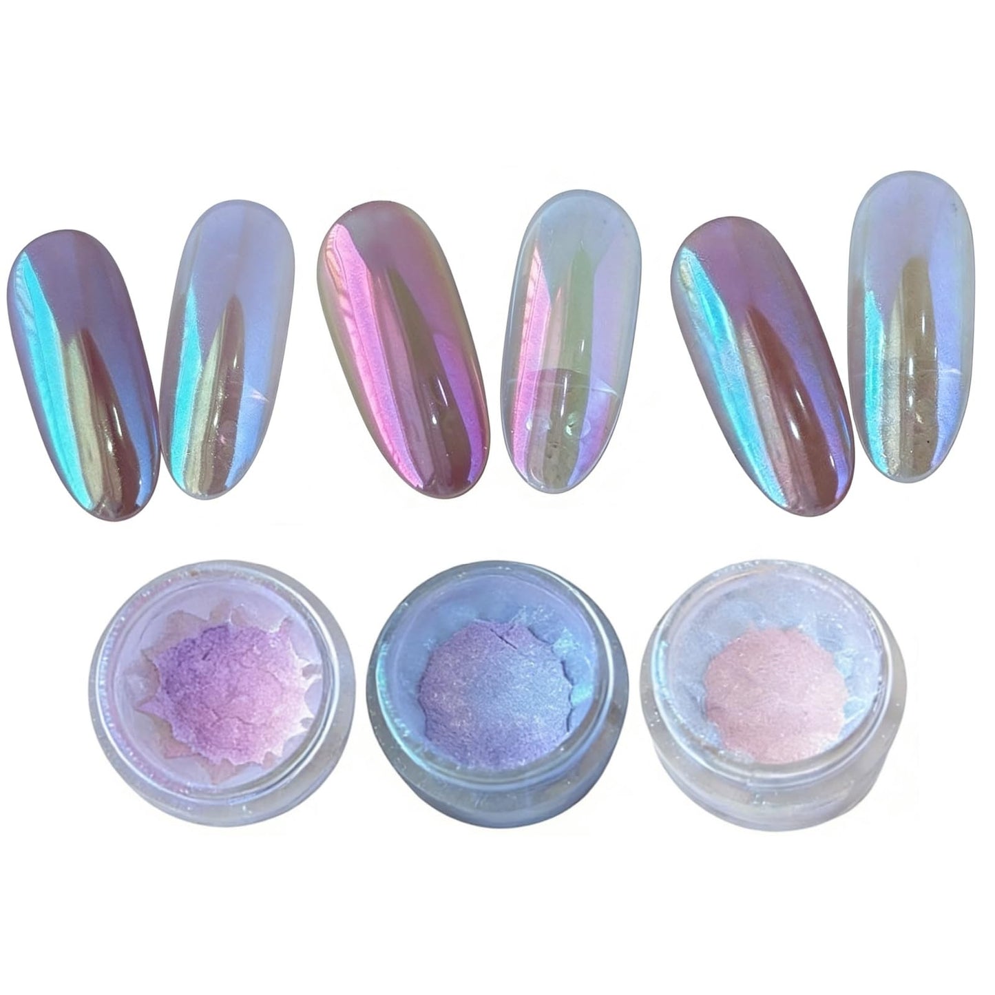 CHARMING MAY Moonlight Rainbow Chrome Nail Powder,3 Jars Aurora Nail Powder Unicorn Mermaid Chrome Powder for Nails Nail Art Glitter (Moonlight#123)