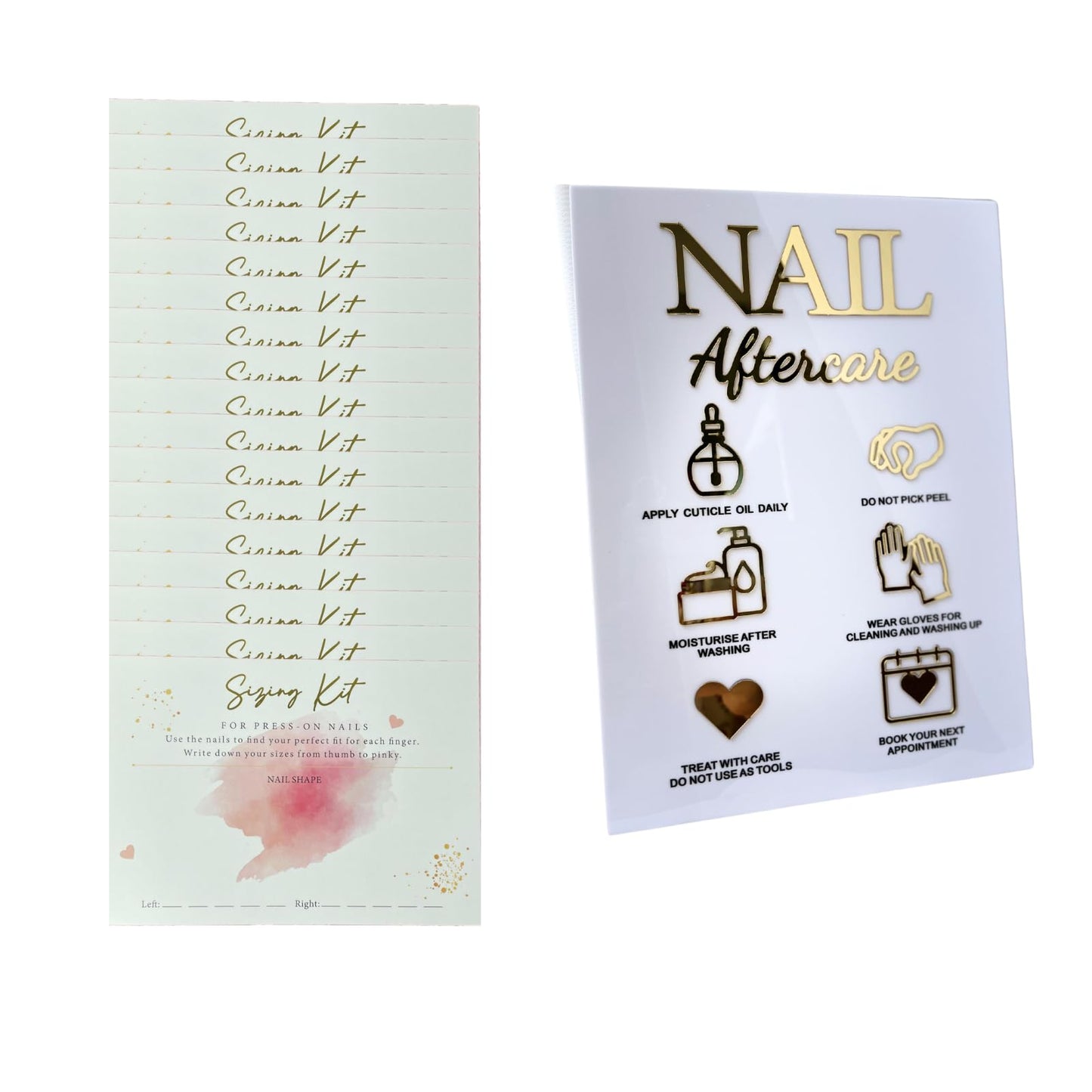 Press On Nails Sizing Kit Card 5x7 inch Nails Aftercare 3D Acrylic Sign Advice for Nail Room Decor