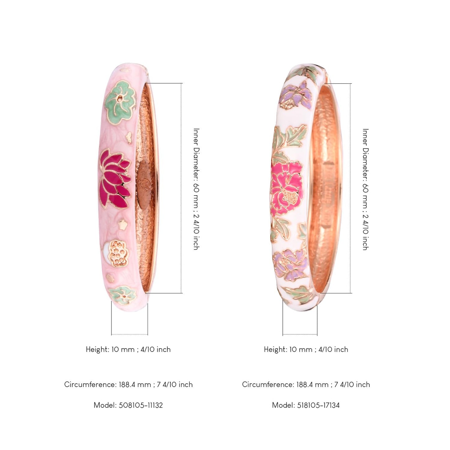 UJOY Vintage Cloisonne Bracelets Flower Enameled Jewelry Plated Cuff Bangle for Women Gift Box 55A35-55A113 Pink White