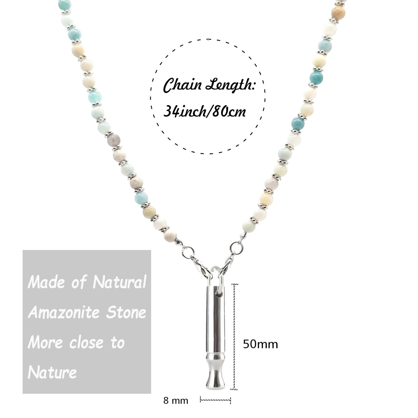 Sopopal Quit Smoking Necklace Natural Amazonite Gemstone Breathing Necklace for Anxiety Relief Stop Smoking for Adult Women