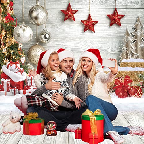 CHAIYA 10X10FT Christmas Backdrop White Wood Floor Photography Backdrop Winter Snow Xmas Tree Gift Family Party Background New Year Party Decoration Backdrop CY242 - size: 10′x10′