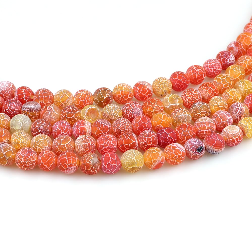 MJDCB Natural Orange Frosted Agate Round Stone Beads for Jewelry Making DIY Bracelets Necklaces (6mm)