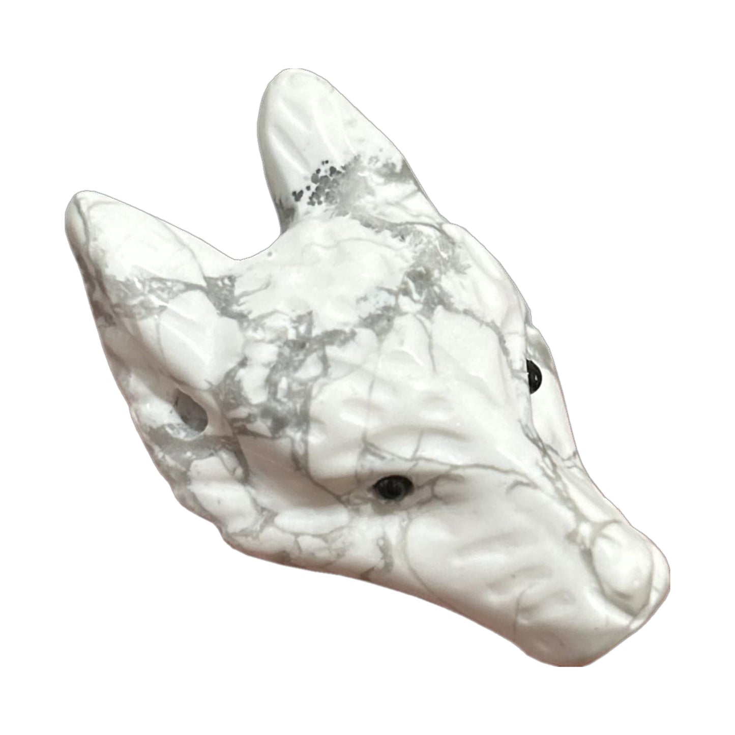 Bacatgem White Howlite Turquoise 1.57 inchs Wolf Head Pocket Crystals and Healing Stone Figurine,Haped DIY-Jewelry Pendant