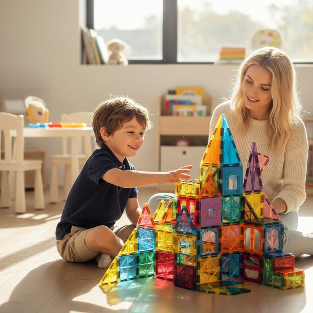 Anbalulu Magnetic Tiles 100PCS with 2 Cars, STEM Educational Building Blocks for Kids Ages 3-9, Magnet Construction Toys Gift for Toddlers