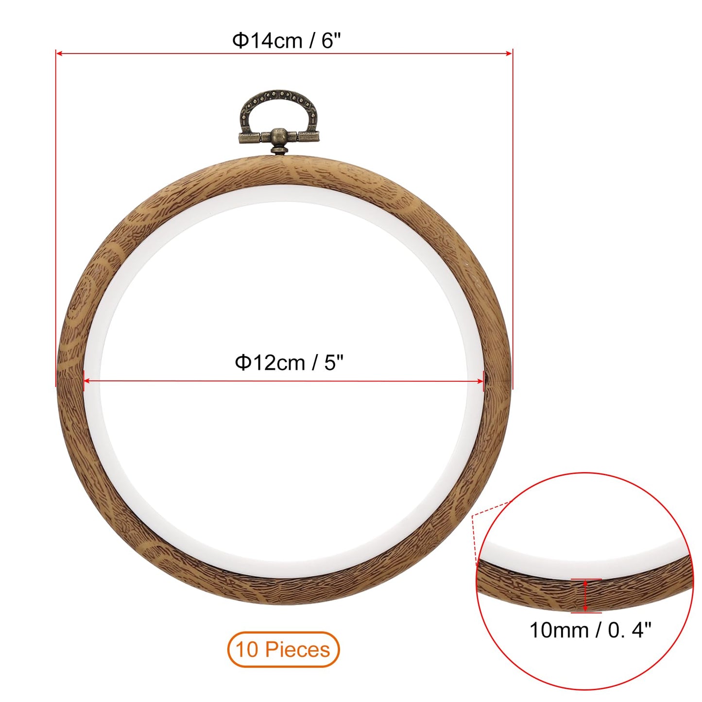 PATIKIL 5inch Embroidery Hoops, 10Pieces Imitated Wood Circle Frame Cross Stitch Hoop Ring for Embroidery Art Craft Sewing Ornaments Hanging Decoration