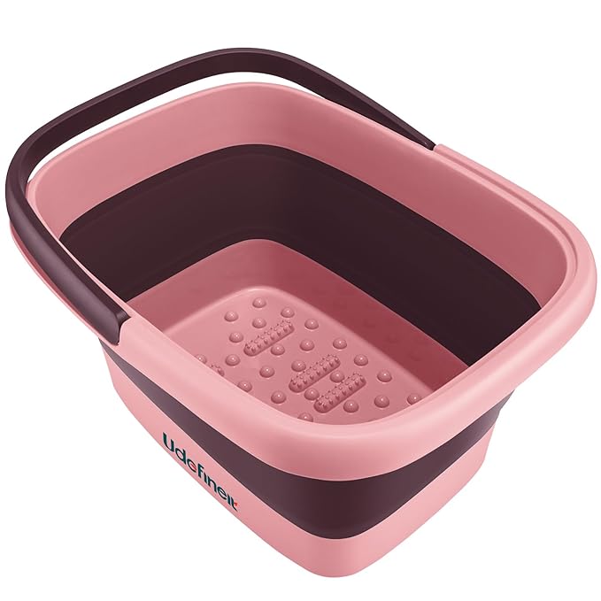 Udefineit Collapsible Foot Bath Basin with Handle, 15L/4 Gallons, Foldable Foot Bath Tub, Foot Soaking Basin with Massage Acupoint, Pedicure Foot Spa Tub for Home Dry Cracked Feet Treatment - Pink