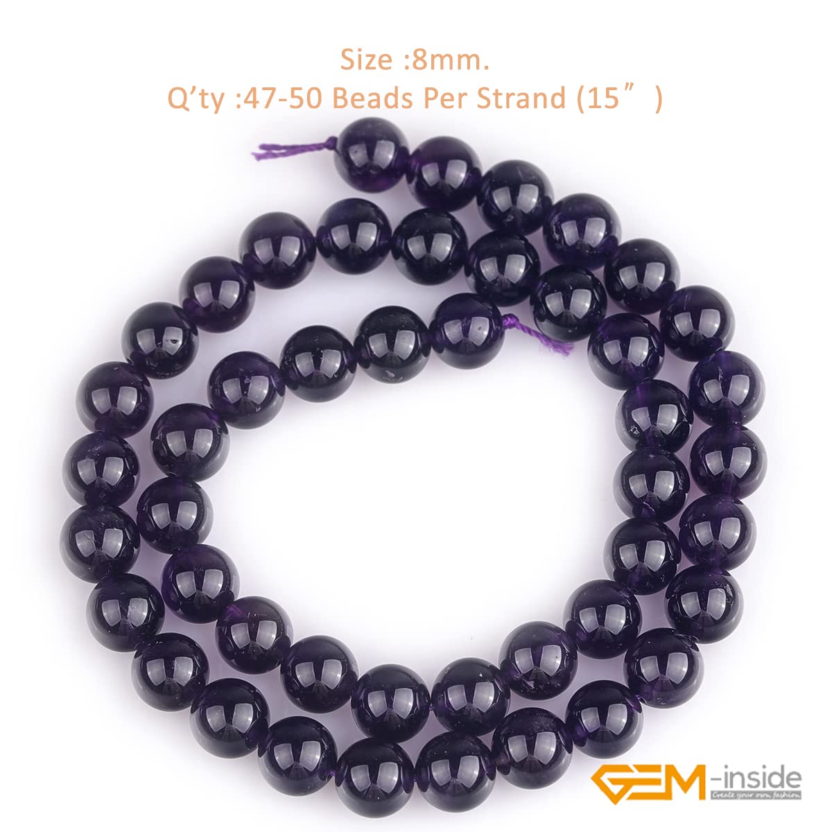 GEM-Inside Natural 8mm Amethyst Gemstone Loose Beads Round Crystal Energy Stone Power for Jewelry Making 15"