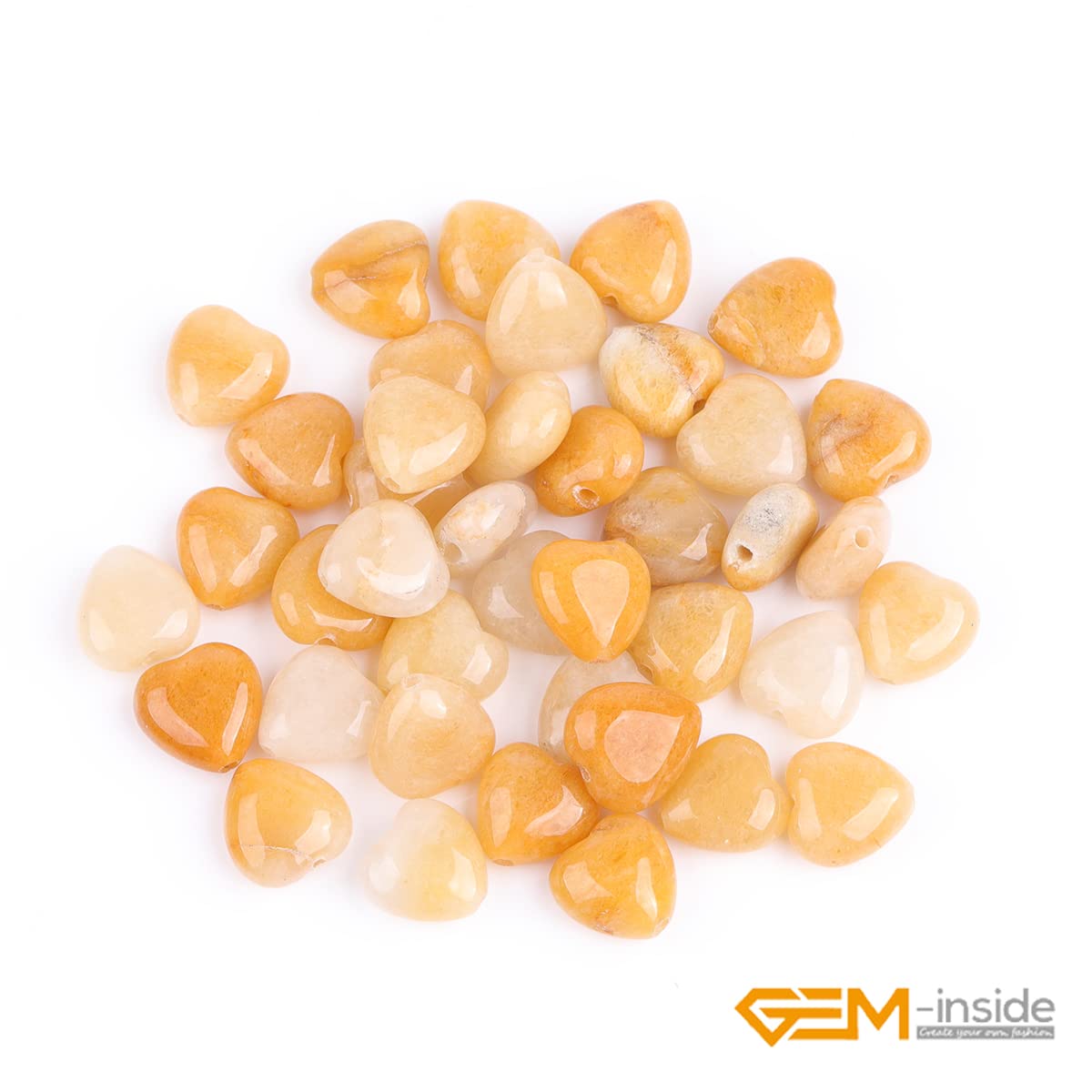 GEM-Inside 10mm Heart Charms Natural Yellow Orange Aventurine Jade Stone Beads for Jewelry Making Full 15" Strand Power Energy Healing Chakra Stone Beads