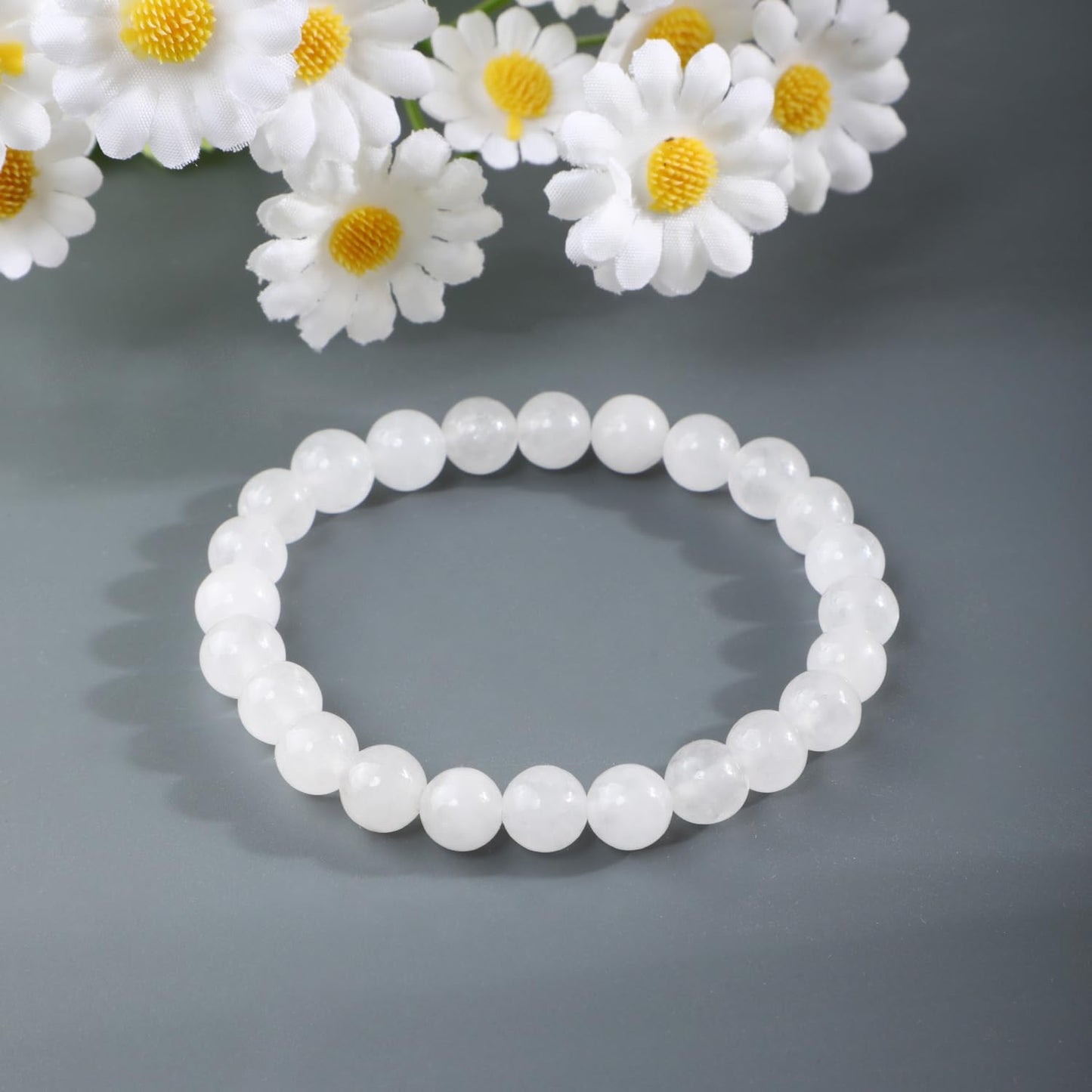 Bymitel 8mm White Jade - Handmade Reiki Gemstone Stretch Bracelet, Natural Beauty & Spiritual Essence, Crystal Healing for Unisex Adults