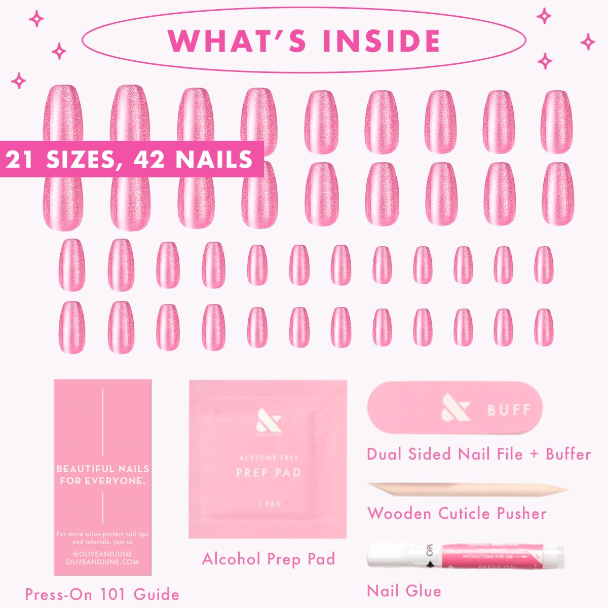 Olive & June Maximalist Instant Mani Press-On Nails (Glue) | 42 Fake Nails, 21 Sizes | Non-Toxic, Long-Lasting Big, Bold Gorgeous Realistic Look | Salon-Quality at Home | Medium, Coffin | Rose Velvet