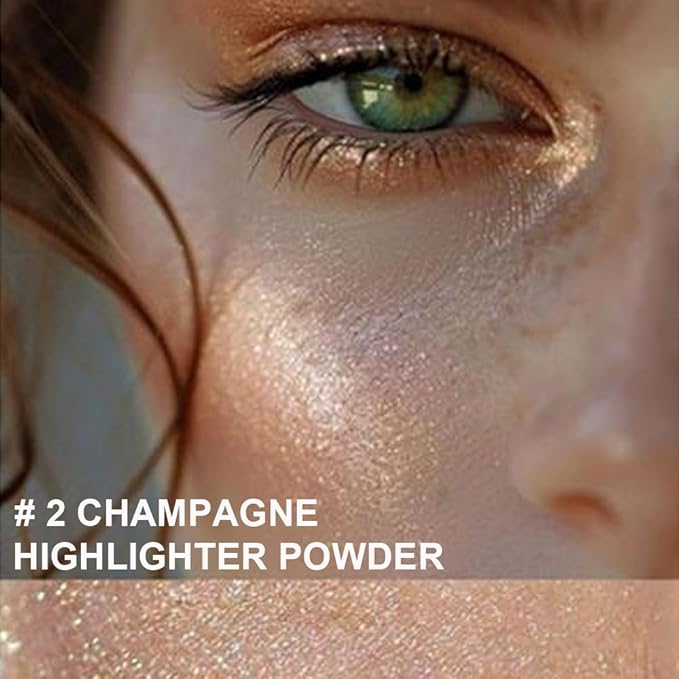 Champagne Highlighter Spray for Face and Body, Rich Color Loose Shimmer Powder Long Lasting Sparkly Spray High Gloss Makeup for Women Rave Festival Prom Stage Wedding Party, #2