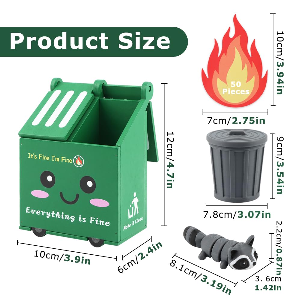 Trivolein Dumpster Fire Pencil Holder with 50 Pcs Flame Note Cards, Funny Dumpster Fire Desk Organizer, Cute Desk Organizer for Office, White Elephant Gag Gift for Coworkers, Men, Women