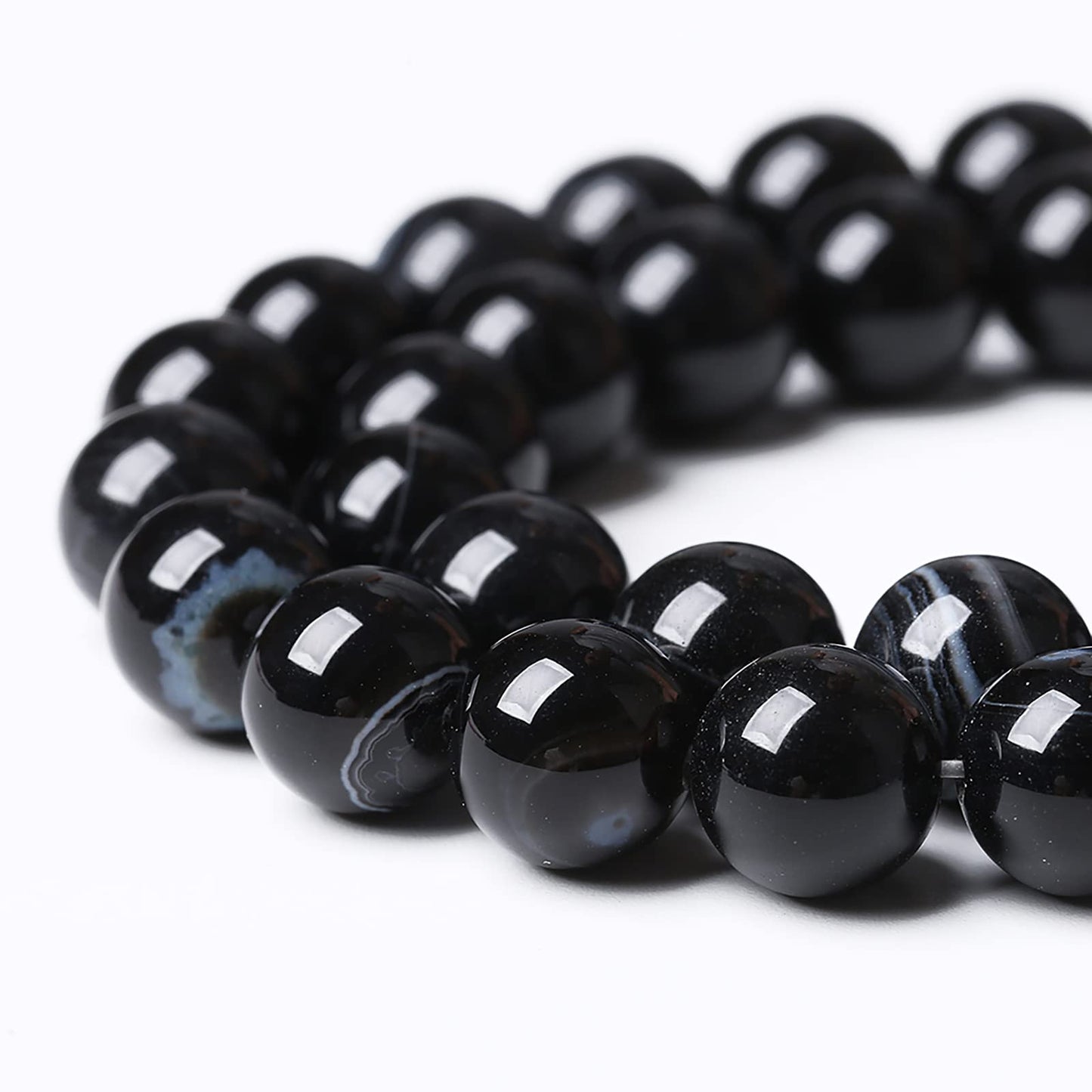 45PCS 8mm Natural Black Striped Agate Beads Gemstone Round Loose Beads for Jewelry Making DIY Bracelet Necklace 15" Inch