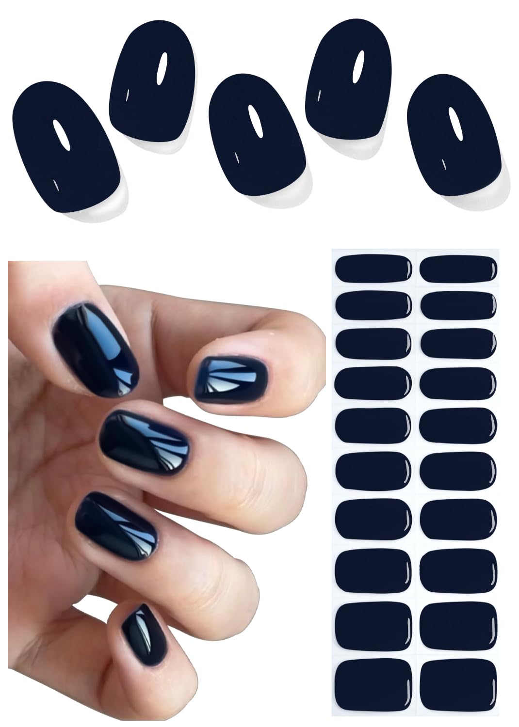 Semi Cured Gel Nail Strips, Misty Blue 20pcs Adhesive UV Sticker, Wraps for Home Manicure DIY