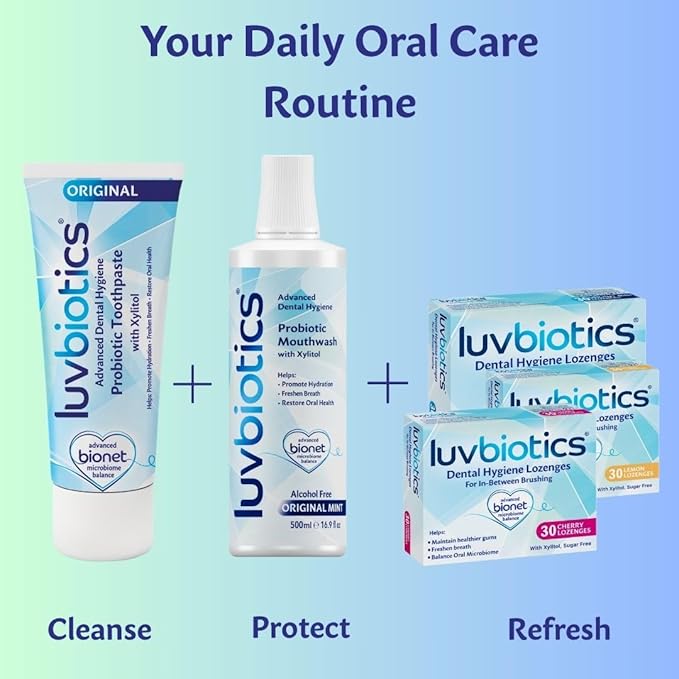 Luv Biotics Sugar Free Cherry Lozenges with Dental Probiotics, Xylitol & Aloe Vera for Bad Breath, Halitosis, Gum Health, Dry Mouth & Oral Care – 30 Lozenges